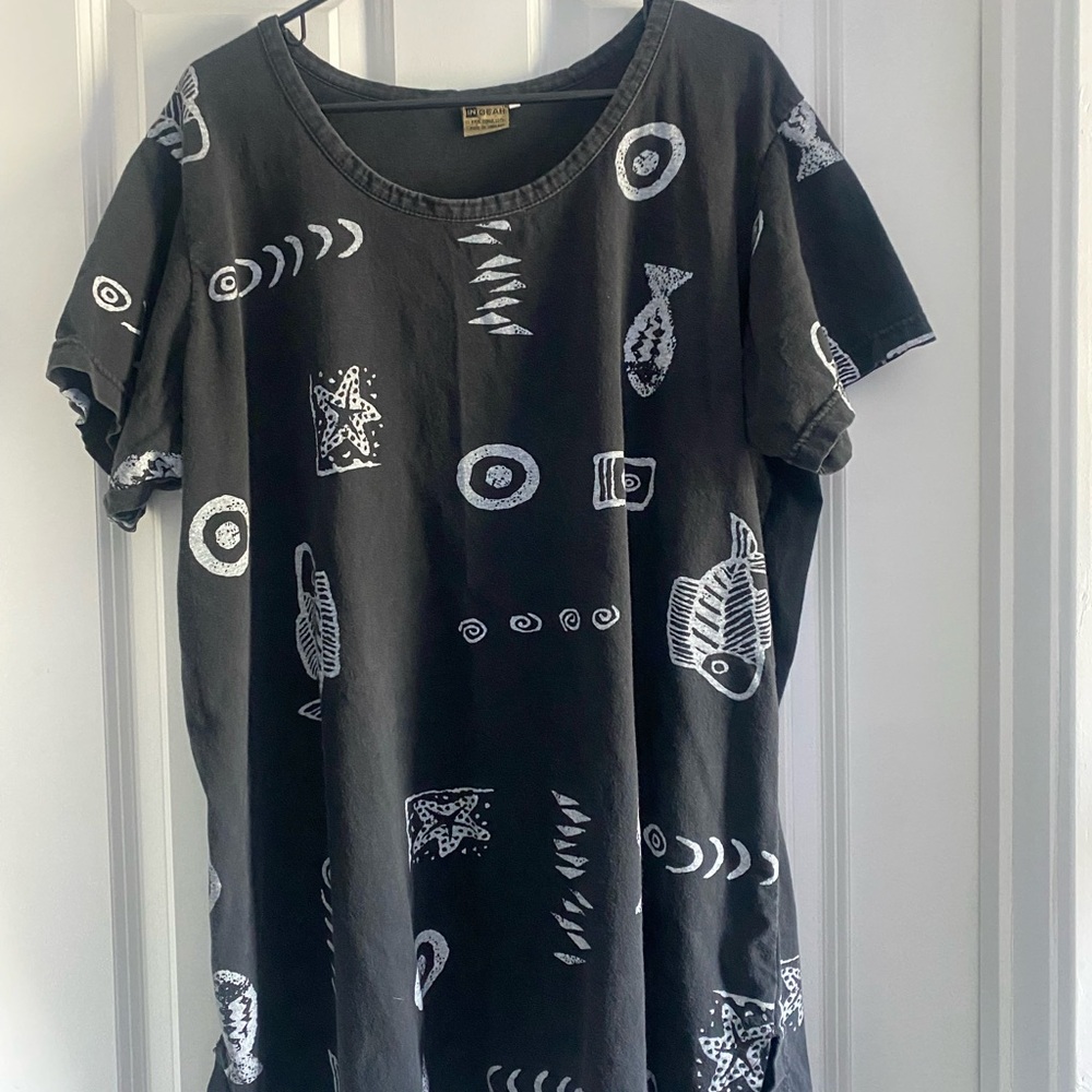 Ingear Graphic Short Sleeve Tee Black and White T-Shirt Dress